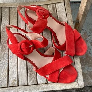COPY - J. Crew Red Penny Block Heel Sandal Suede